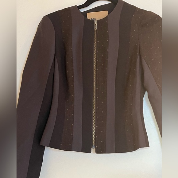 John Galliano blazer - lined- striped mixed pattern - gold zipper- pinched waist - Picture 11 of 13